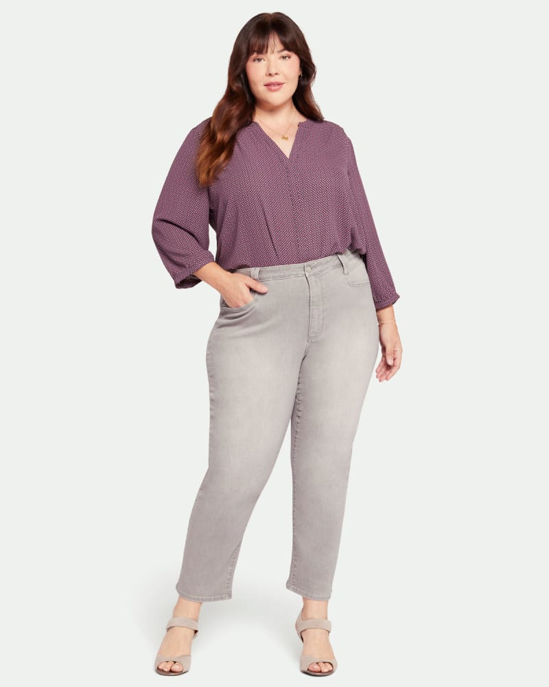 Front of a model wearing a size 14W Kristi Relaxed Straight Ankle Pants in Hamstead by NYDJ. | dia_product_style_image_id:296155